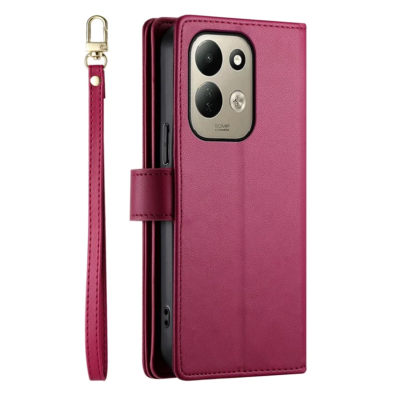 For Xiaomi Poco C95 Pro Leather Case Zipper Pocket Wallet Phone Cover with Straps - Red