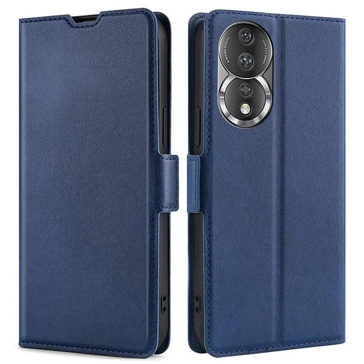 For Honor 80 5G PU Leather Foldable Stand Card Holder Phone Case TPU Interior Shell Dual Magnetic Clasp Protective Cover - Blue