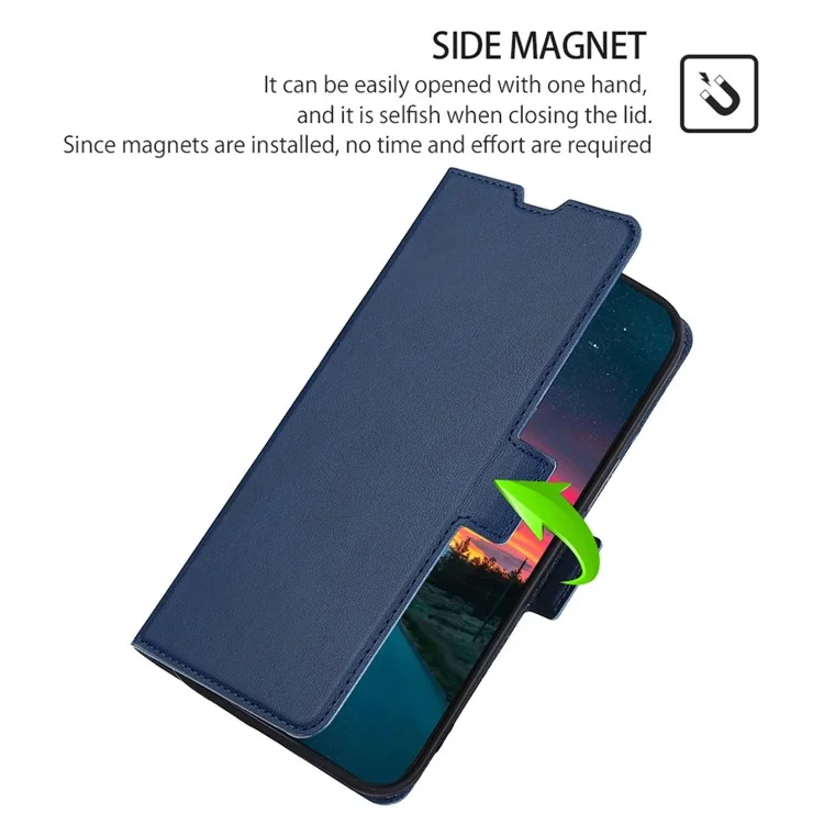 For Honor 80 5G PU Leather Foldable Stand Card Holder Phone Case TPU Interior Shell Dual Magnetic Clasp Protective Cover - Blue