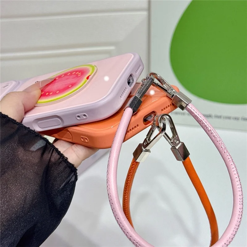 For iPhone 18 Pro Max / 17 Pro Max Case 3D Fruit Kickstand TPU + PC Phone Cover with Integrated Camera Lens Protector and Lanyard - Vibrant Orange