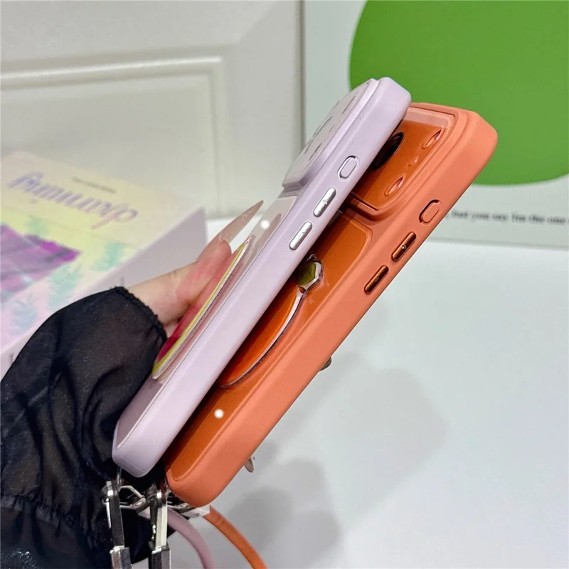 For iPhone 18 Pro Max / 17 Pro Max Case 3D Fruit Kickstand TPU + PC Phone Cover with Integrated Camera Lens Protector and Lanyard - Vibrant Orange
