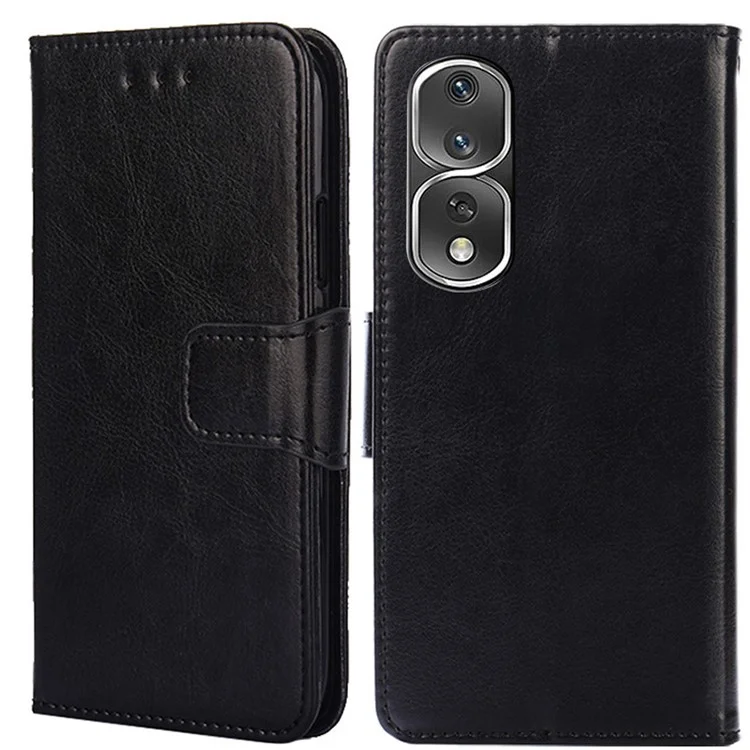 For Honor 80 Pro 5G PU Leather Wallet Protective Phone Case Stand Magnetic Closure Shockproof Flip Cover - Black