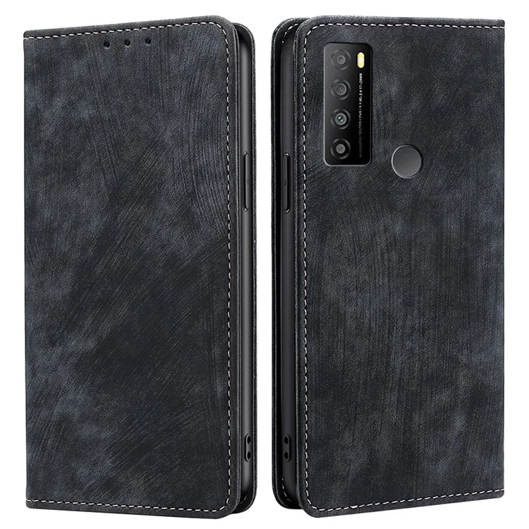 For TCL 30 XL Folio PU Leather Wallet Case RFID Blocking Auto Magnetic Closed Stand Protective Phone Cover - Black