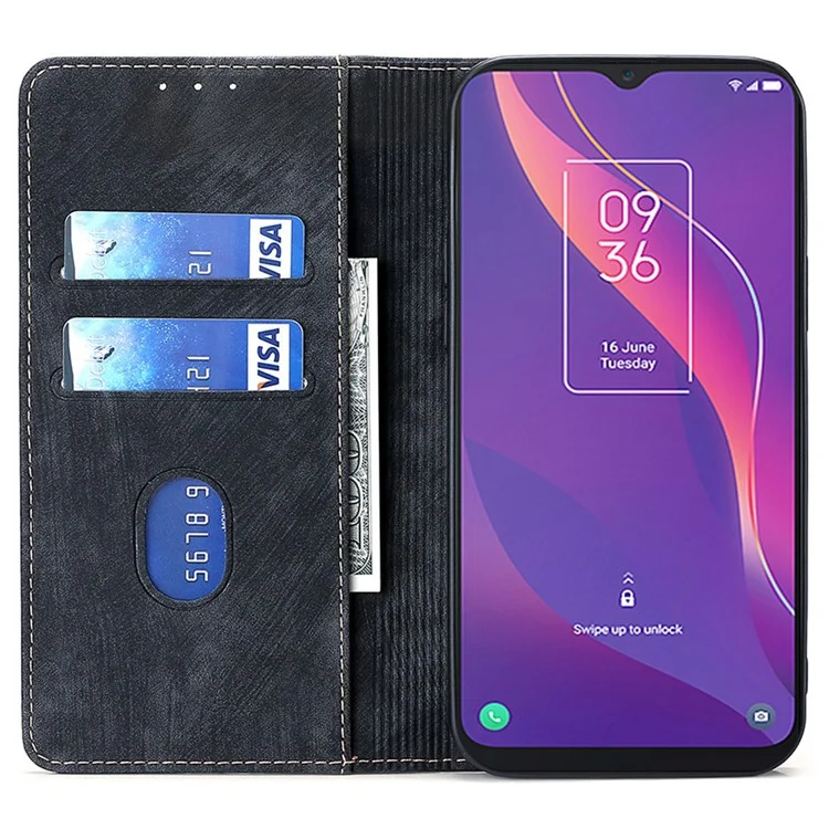 For TCL 30 XL Folio PU Leather Wallet Case RFID Blocking Auto Magnetic Closed Stand Protective Phone Cover - Black