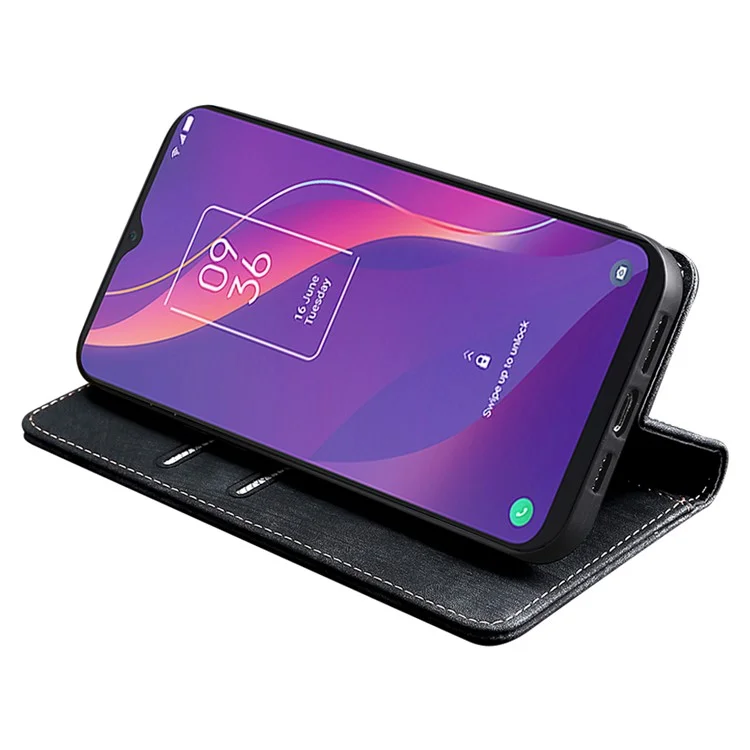 For TCL 30 XL Folio PU Leather Wallet Case RFID Blocking Auto Magnetic Closed Stand Protective Phone Cover - Black