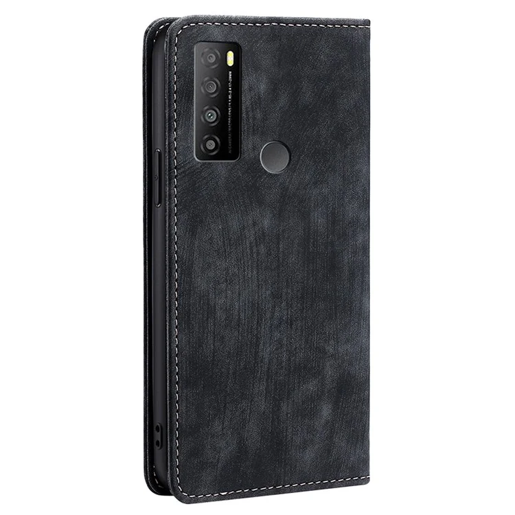 For TCL 30 XL Folio PU Leather Wallet Case RFID Blocking Auto Magnetic Closed Stand Protective Phone Cover - Black