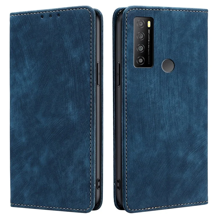 For TCL 30 XL Folio PU Leather Wallet Case RFID Blocking Auto Magnetic Closed Stand Protective Phone Cover - Blue