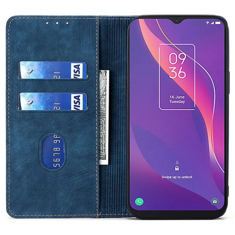 For TCL 30 XL Folio PU Leather Wallet Case RFID Blocking Auto Magnetic Closed Stand Protective Phone Cover - Blue
