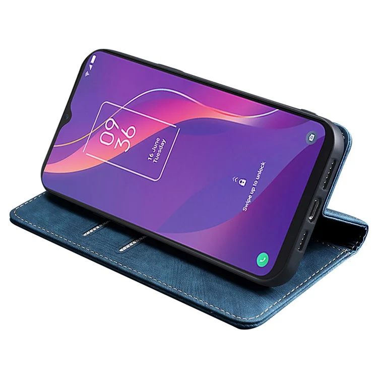 For TCL 30 XL Folio PU Leather Wallet Case RFID Blocking Auto Magnetic Closed Stand Protective Phone Cover - Blue
