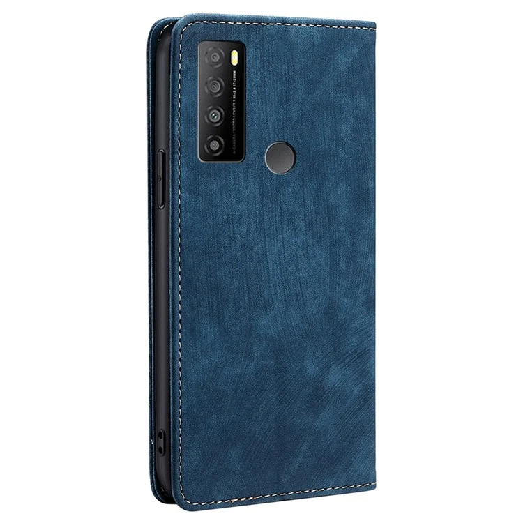 For TCL 30 XL Folio PU Leather Wallet Case RFID Blocking Auto Magnetic Closed Stand Protective Phone Cover - Blue