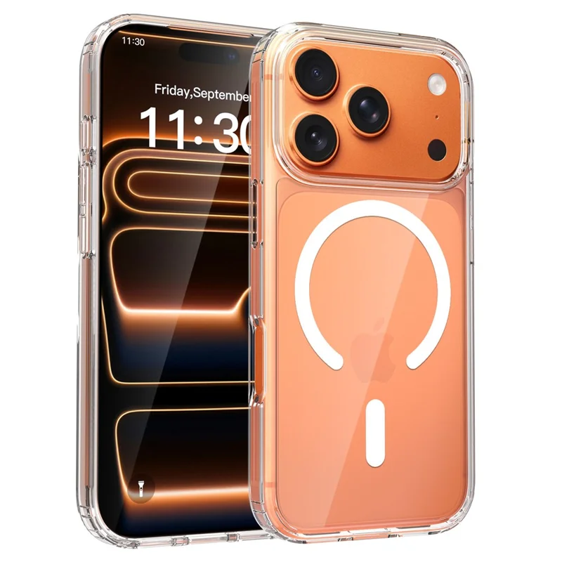 For iPhone 18 Pro Magnetic Case TPU + Acrylic HD Clear Phone Cover with Screen Protector + Camera Lens Protector - Transparent