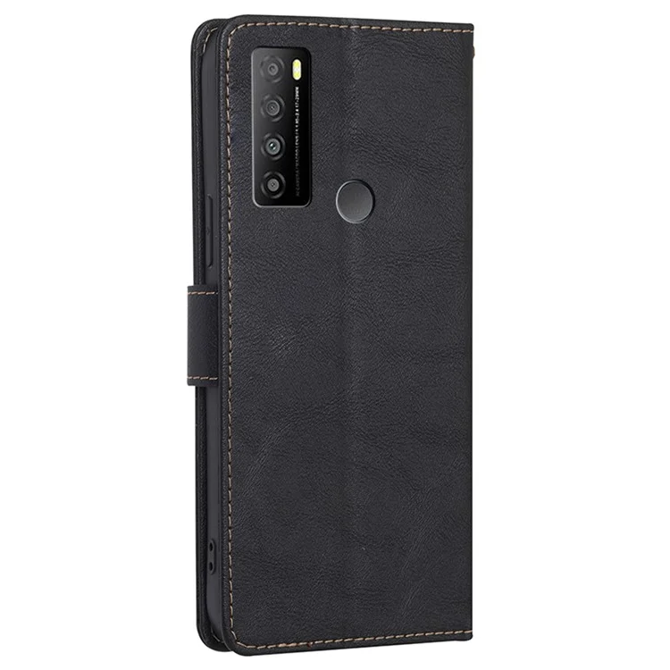 For TCL 30 XL PU Leather Shockproof TPU Inner Case Cowhide Texture RFID Blocking Wallet Stand Full Body Flip Phone Cover - Black