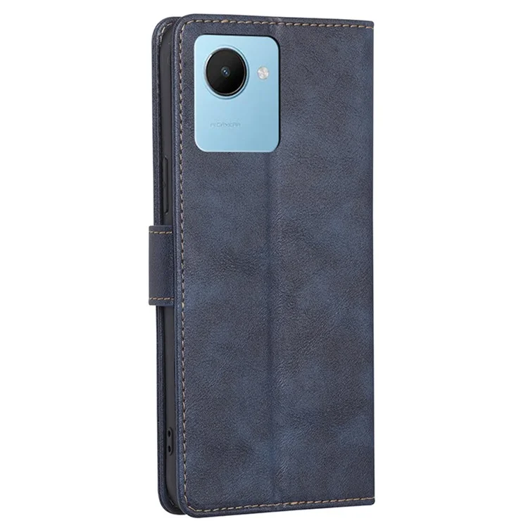 For Realme C30s 4G RFID Blocking Stand Shockproof Wallet Phone Case Cowhide Texture PU Leather Magnetic Flip Cover - Blue