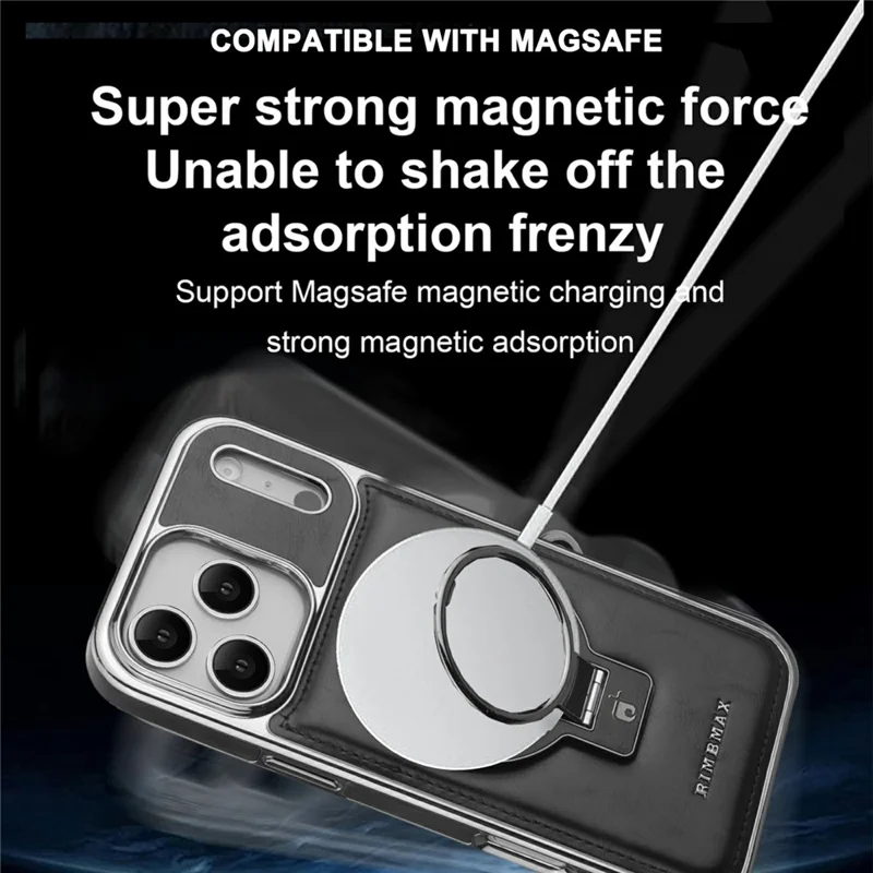 RMBMAX for iPhone 17 Pro Case Magnetic Electroplated Kickstand PU Leather + TPU Phone Cover - Dark Brown