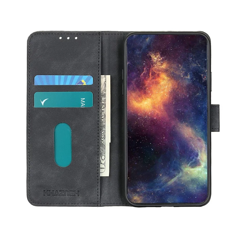 KHAZNEH for Oppo A7 Pro Max 5G Case PU Leather Retro Texture Phone Cover - Black