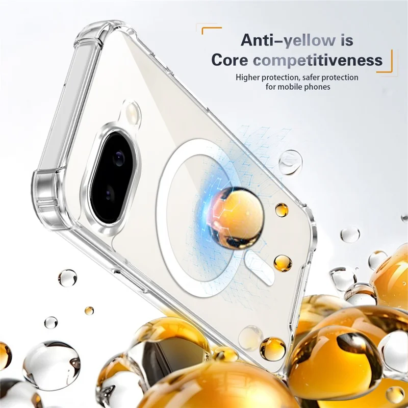 For Google Pixel 9a Magnetic Case Four-Corner Drop Protection TPU + PC Clear Phone Cover - Transparent