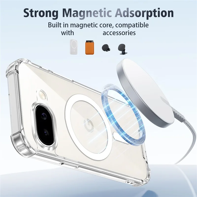 For Google Pixel 9a Magnetic Case Four-Corner Drop Protection TPU + PC Clear Phone Cover - Transparent