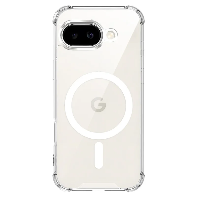 For Google Pixel 9a Magnetic Case Four-Corner Drop Protection TPU + PC Clear Phone Cover - Transparent