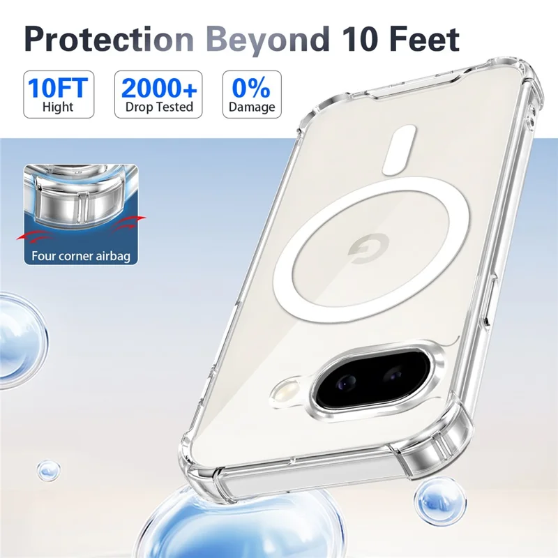 For Google Pixel 9a Magnetic Case Four-Corner Drop Protection TPU + PC Clear Phone Cover - Transparent