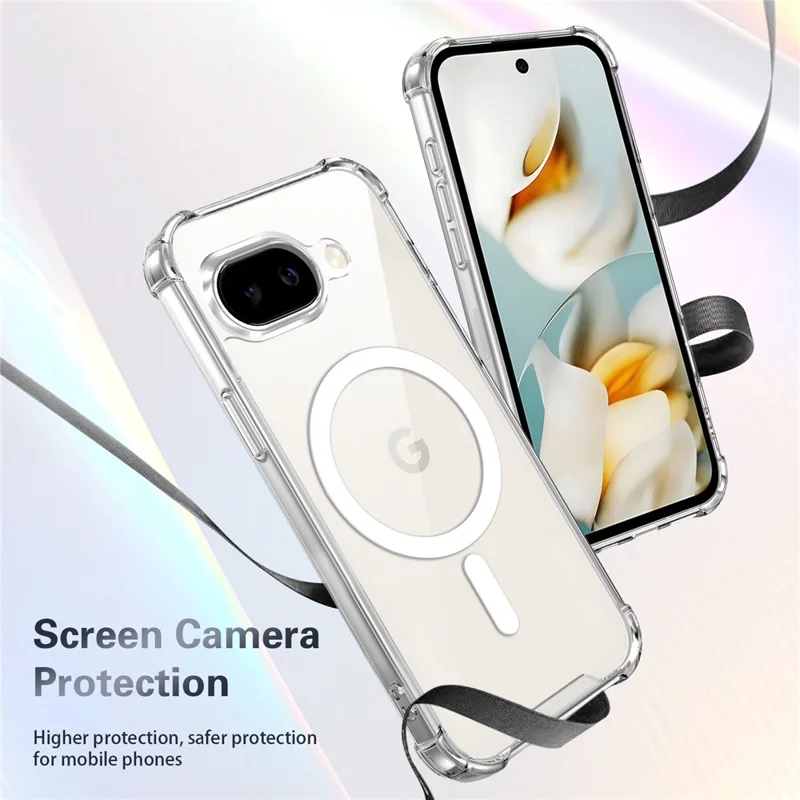 For Google Pixel 9a Magnetic Case Four-Corner Drop Protection TPU + PC Clear Phone Cover - Transparent