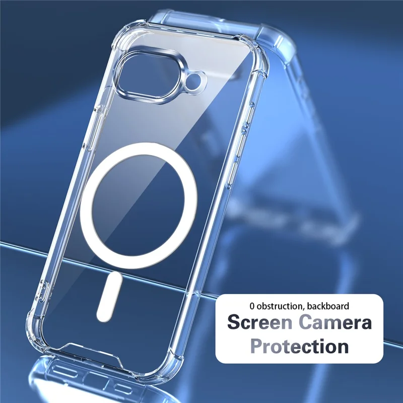 For Google Pixel 9a Magnetic Case Four-Corner Drop Protection TPU + PC Clear Phone Cover - Transparent