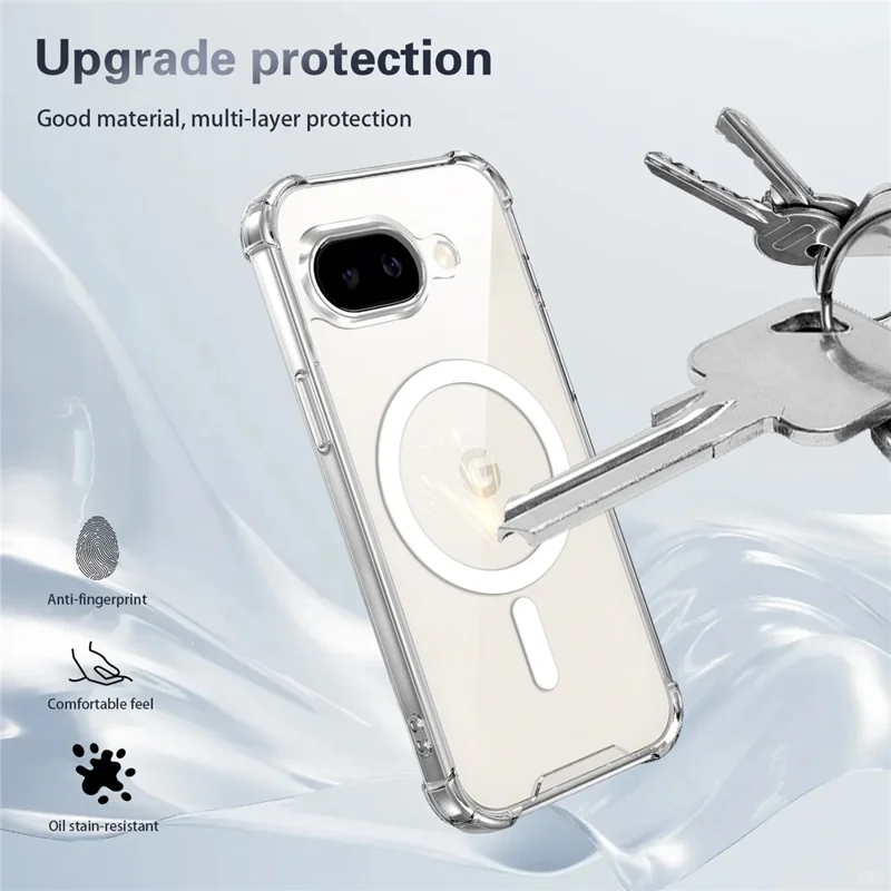 For Google Pixel 9a Magnetic Case Four-Corner Drop Protection TPU + PC Clear Phone Cover - Transparent