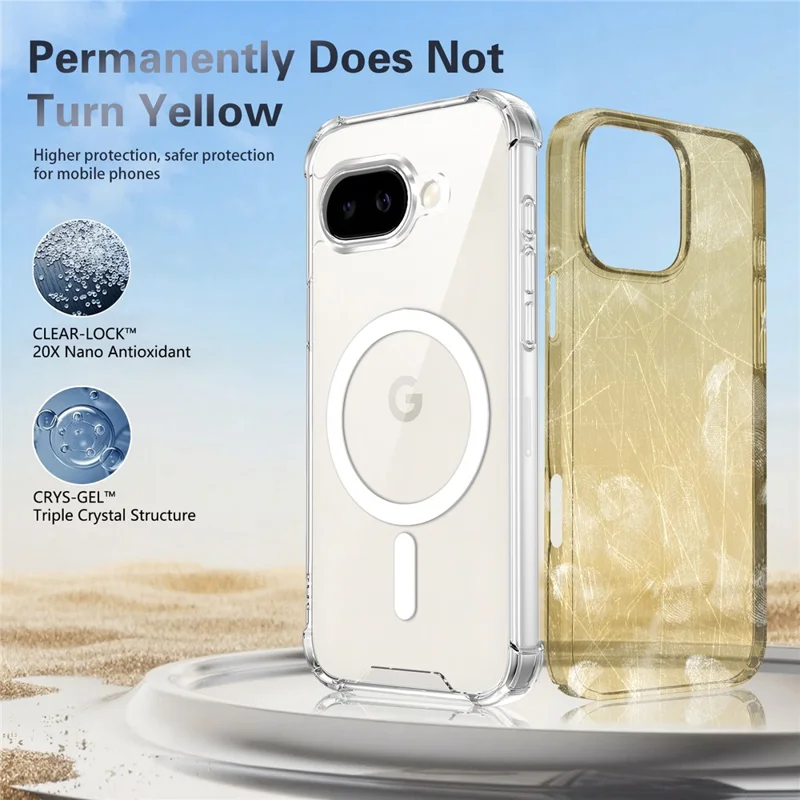 For Google Pixel 9a Magnetic Case Four-Corner Drop Protection TPU + PC Clear Phone Cover - Transparent