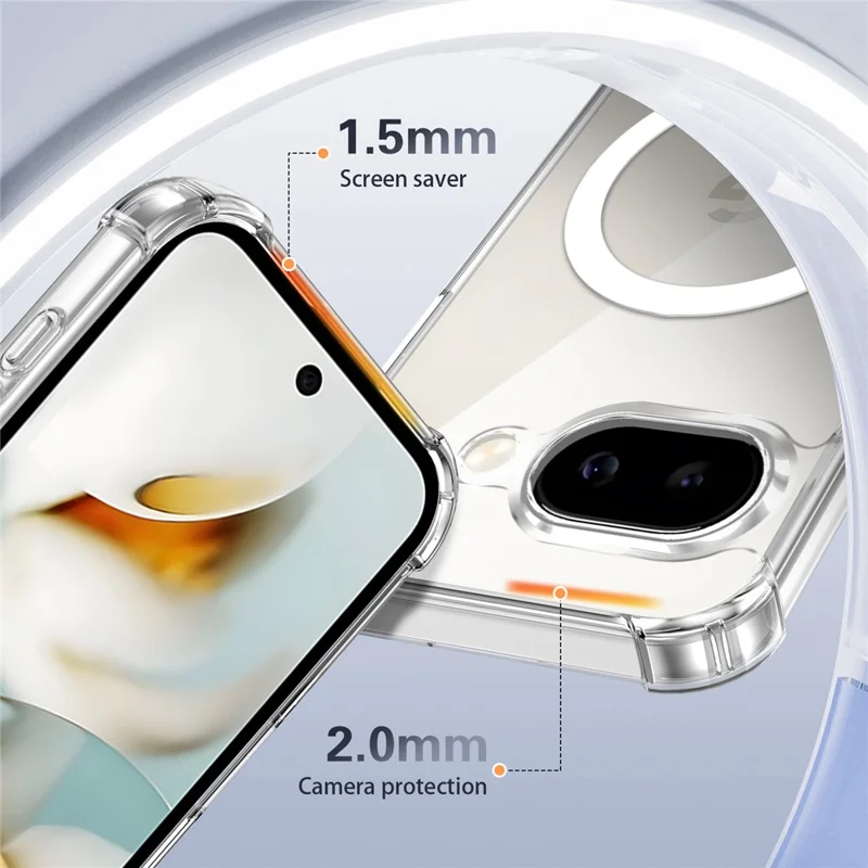 For Google Pixel 9a Magnetic Case Four-Corner Drop Protection TPU + PC Clear Phone Cover - Transparent