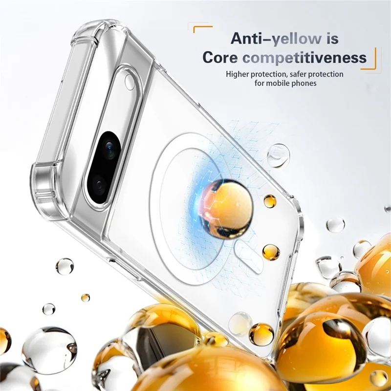 For Google Pixel 7a Magnetic Case Four-Corner Drop Protection TPU + PC Clear Phone Cover - Transparent
