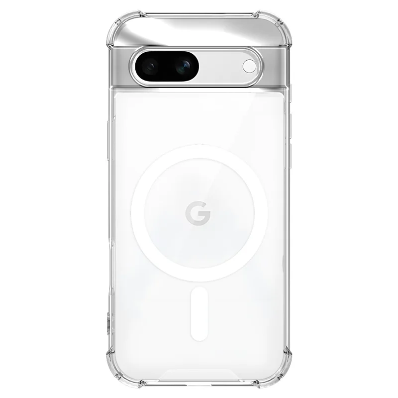For Google Pixel 7a Magnetic Case Four-Corner Drop Protection TPU + PC Clear Phone Cover - Transparent