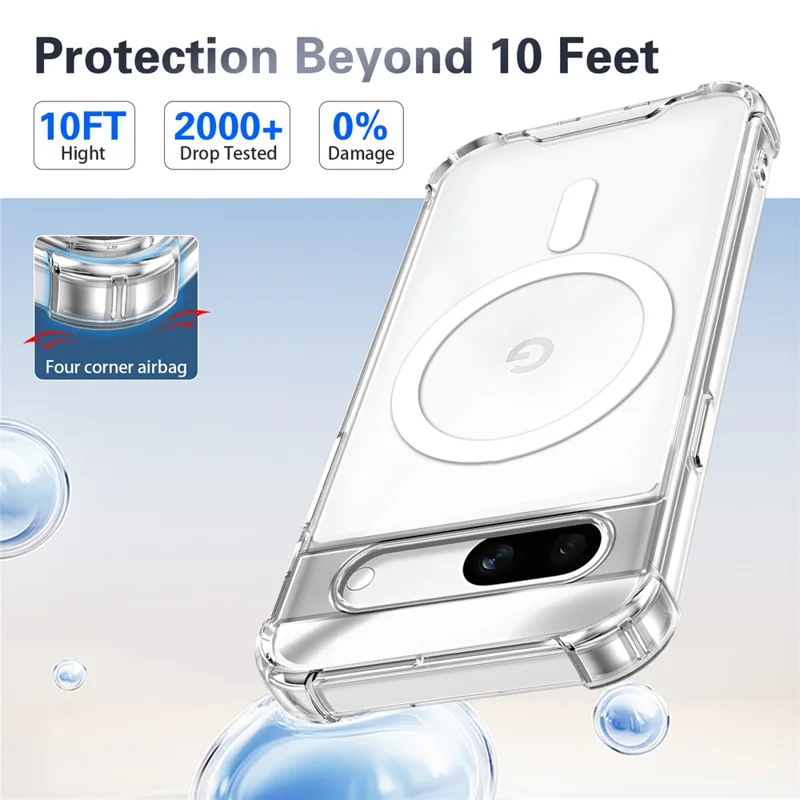 For Google Pixel 7a Magnetic Case Four-Corner Drop Protection TPU + PC Clear Phone Cover - Transparent
