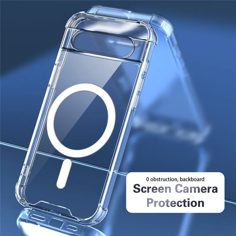 For Google Pixel 7a Magnetic Case Four-Corner Drop Protection TPU + PC Clear Phone Cover - Transparent