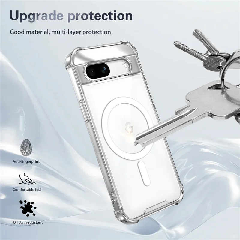 For Google Pixel 7a Magnetic Case Four-Corner Drop Protection TPU + PC Clear Phone Cover - Transparent