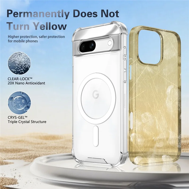 For Google Pixel 7a Magnetic Case Four-Corner Drop Protection TPU + PC Clear Phone Cover - Transparent