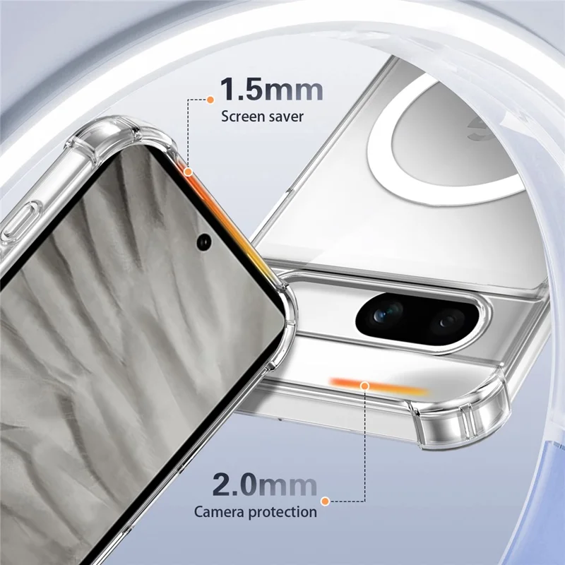 For Google Pixel 7a Magnetic Case Four-Corner Drop Protection TPU + PC Clear Phone Cover - Transparent