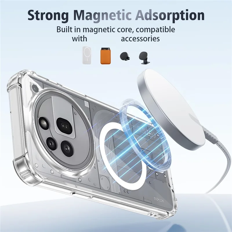 For Nothing Phone (3a) Pro Magnetic Case Four-Corner Drop Protection TPU + PC Clear Phone Cover - Transparent