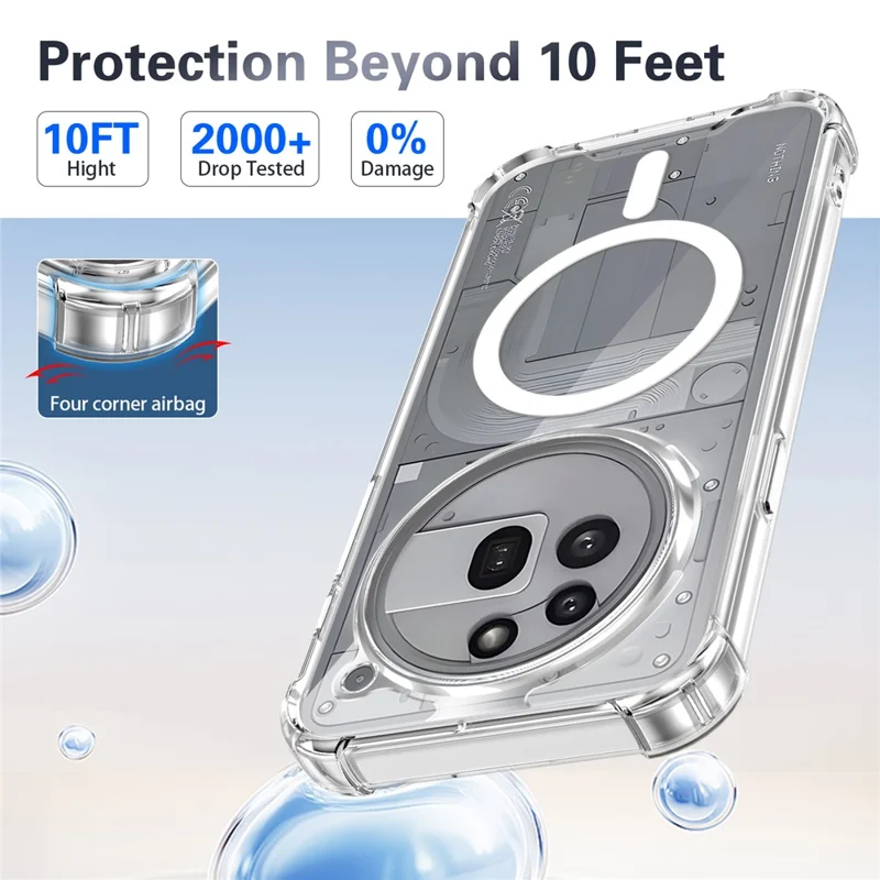 For Nothing Phone (3a) Pro Magnetic Case Four-Corner Drop Protection TPU + PC Clear Phone Cover - Transparent