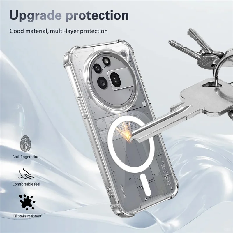 For Nothing Phone (3a) Pro Magnetic Case Four-Corner Drop Protection TPU + PC Clear Phone Cover - Transparent