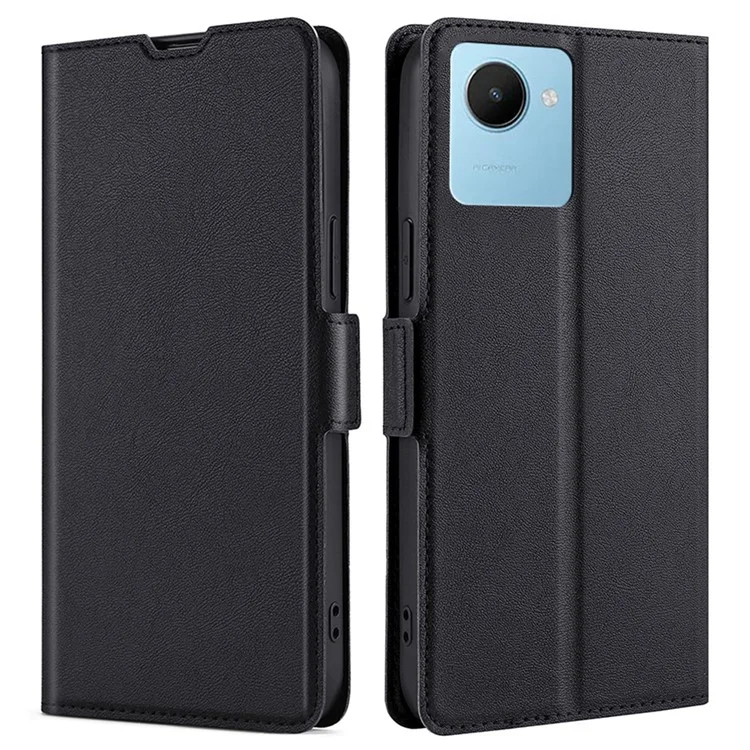 Para Realme C30s 4G PU Leather Flip Folio Case Dual Magnetic Clasp Card Holder Stand Protective Phone Cover - Negro