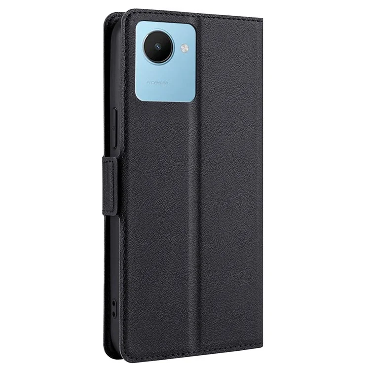 Para Realme C30s 4G PU Leather Flip Folio Case Dual Magnetic Clasp Card Holder Stand Protective Phone Cover - Negro