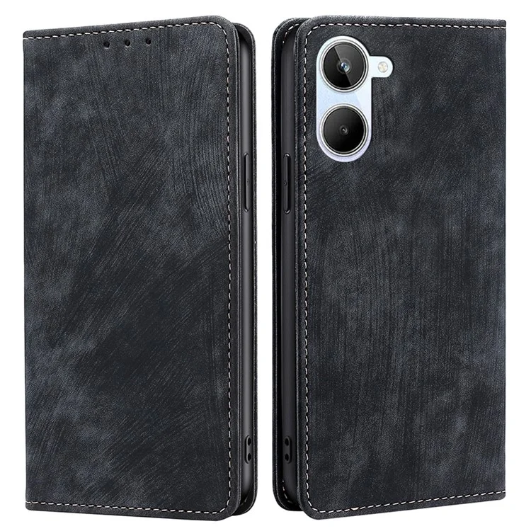 For Realme 10 4G PU Leather RFID Blocking Flip Case Stand Magnetic Absorption Wallet Folio Protective Phone Cover - Black