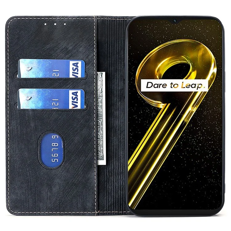For Realme 10 4G PU Leather RFID Blocking Flip Case Stand Magnetic Absorption Wallet Folio Protective Phone Cover - Black