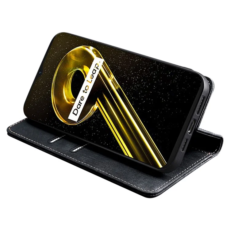 For Realme 10 4G PU Leather RFID Blocking Flip Case Stand Magnetic Absorption Wallet Folio Protective Phone Cover - Black