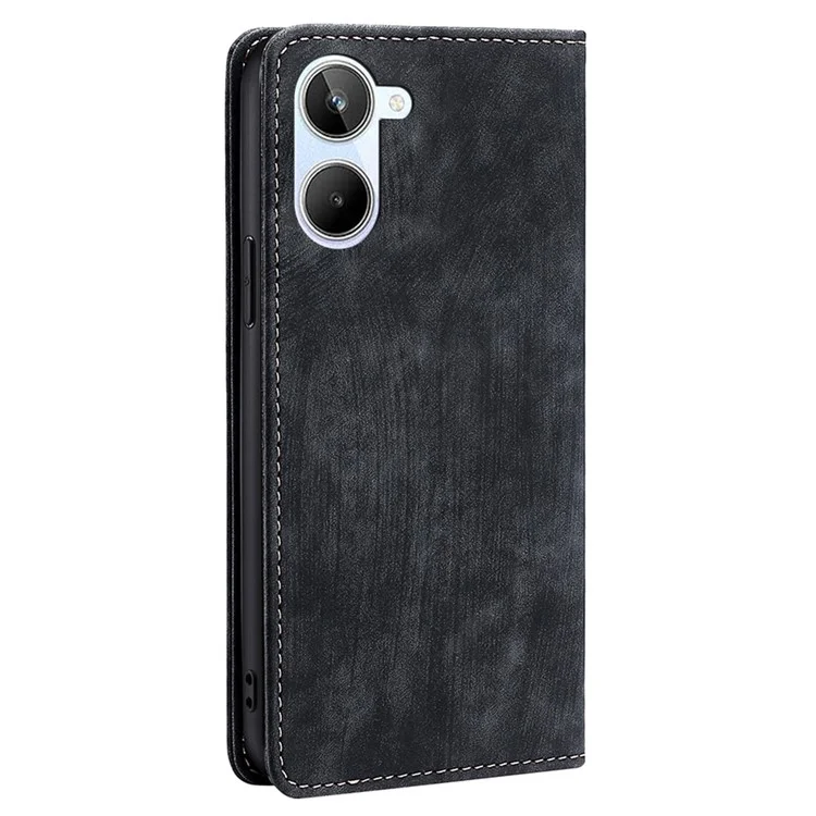 For Realme 10 4G PU Leather RFID Blocking Flip Case Stand Magnetic Absorption Wallet Folio Protective Phone Cover - Black