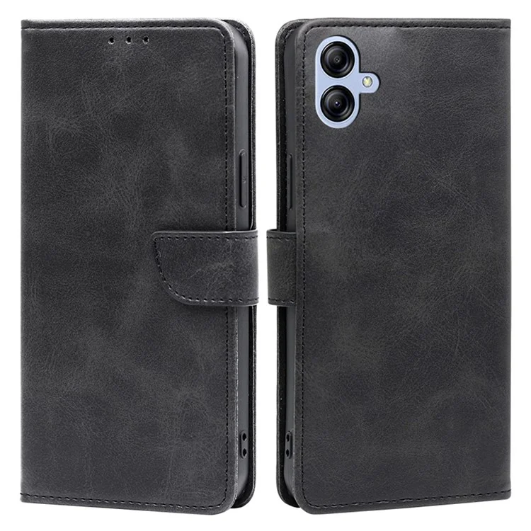 For Samsung Galaxy A04e 4G / F04 4G / M04 4G Calf Texture PU Leather Flip Case Inner TPU Wallet Stand Magnetic Closure Phone Cover - Black