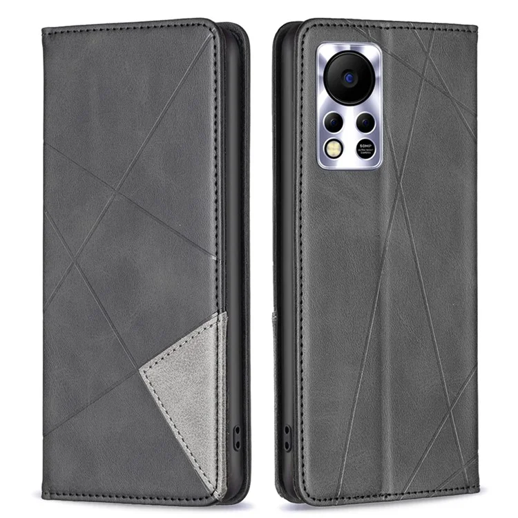 Handyhülle für Infinix Hot 11s NFC 4G PU-Leder mit geprägtem Rautenmuster, Kartenschlitz, Ständer, Flip-Cover - Schwarz