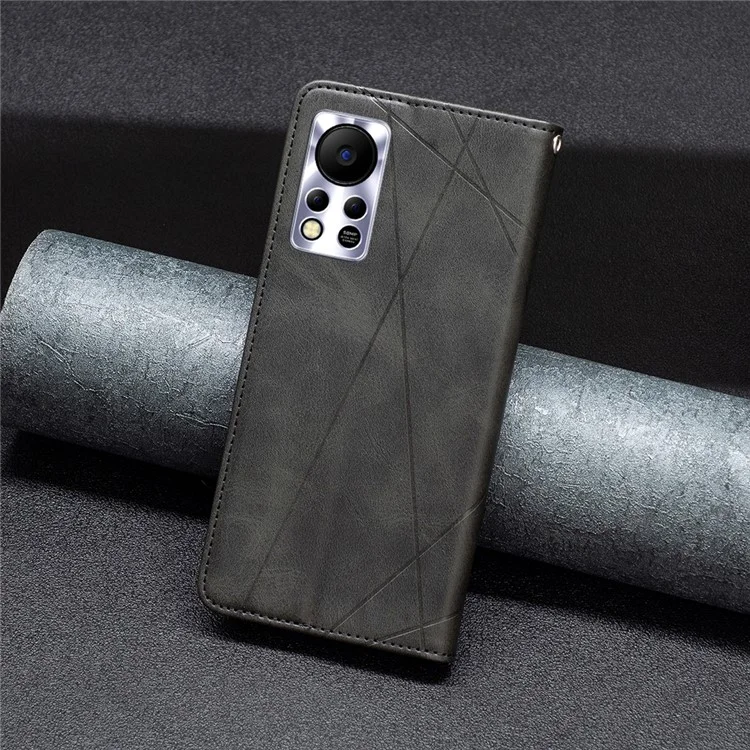 Handyhülle für Infinix Hot 11s NFC 4G PU-Leder mit geprägtem Rautenmuster, Kartenschlitz, Ständer, Flip-Cover - Schwarz