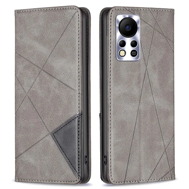 For Infinix Hot 11s NFC 4G Leather Case with Card Holder Imprinting Pattern Phone Stand Cover - Grey