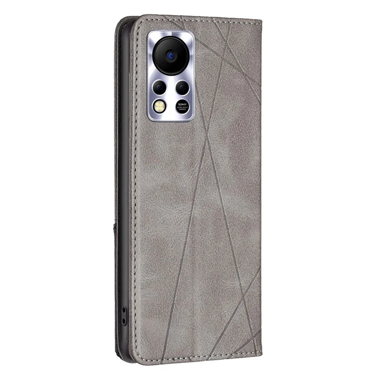 For Infinix Hot 11s NFC 4G Leather Case with Card Holder Imprinting Pattern Phone Stand Cover - Grey
