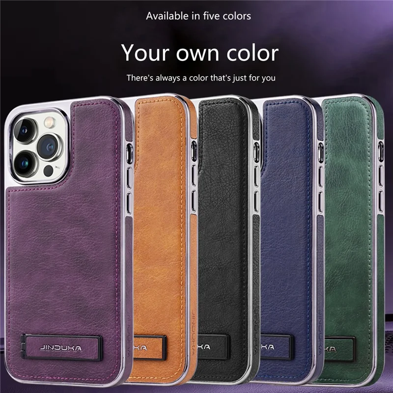 JINDUKA D22 For iPhone 13 Pro Max Case Foldable Kickstand Leather Coated PC TPU Phone Cover - Purple